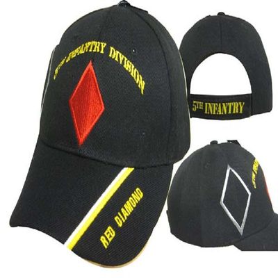 AES U.S. Army 5th Infantry Red Diamond Military Black Embroidered Cap 100% Poly Twill 572