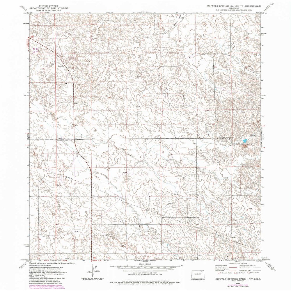 YellowMaps Buffalo Springs Ranch CO topo map, 1:24000 Scale, 7.5 X 7.5 Minute, Historical, 1973, Updated 1984, 26.8 x 21.8 in - Tyvek