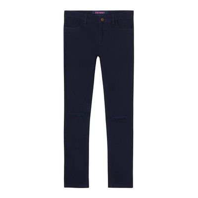 French Toast Girls' Little Skinny Distressed Twill Pant, Navy, 4