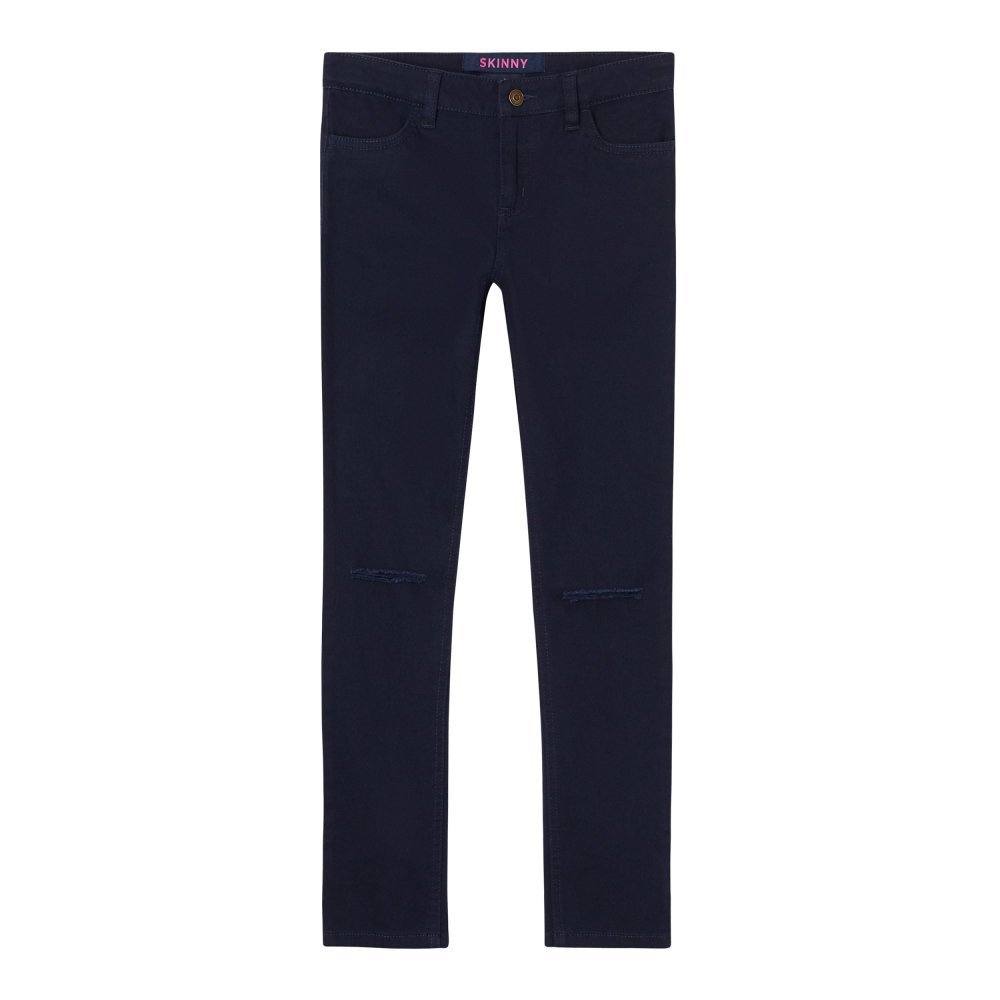 French Toast Girls' Little Skinny Distressed Twill Pant, Navy, 4