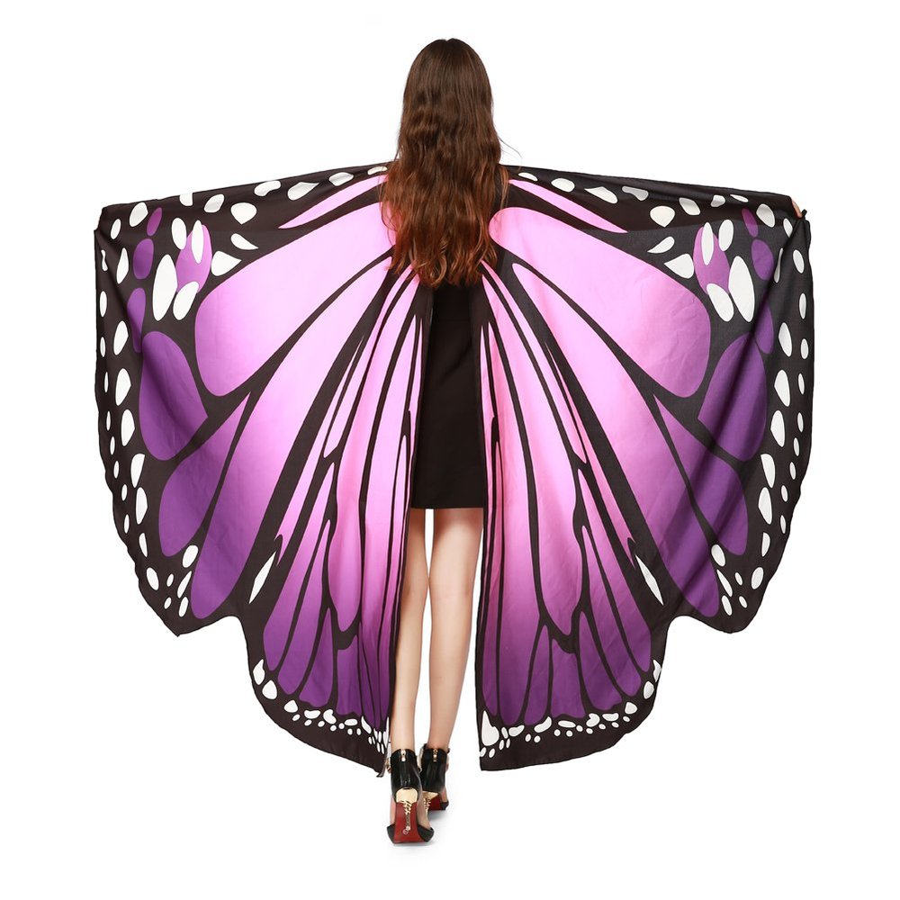 LERFEY Prop Soft Fabric Butterfly Wings Shawl Fairy Nymph Pixie Costume Accessory, Purple, 168x135CM