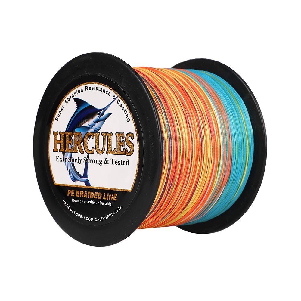 HERCULES Super Cast 1000M 1094 Yards Braided Fishing Line 120 LB Test for Saltwater Freshwater PE Braid Fish Lines Superline 8 Strands - Multicolor, 120LB (54.5KG), 0.58MM