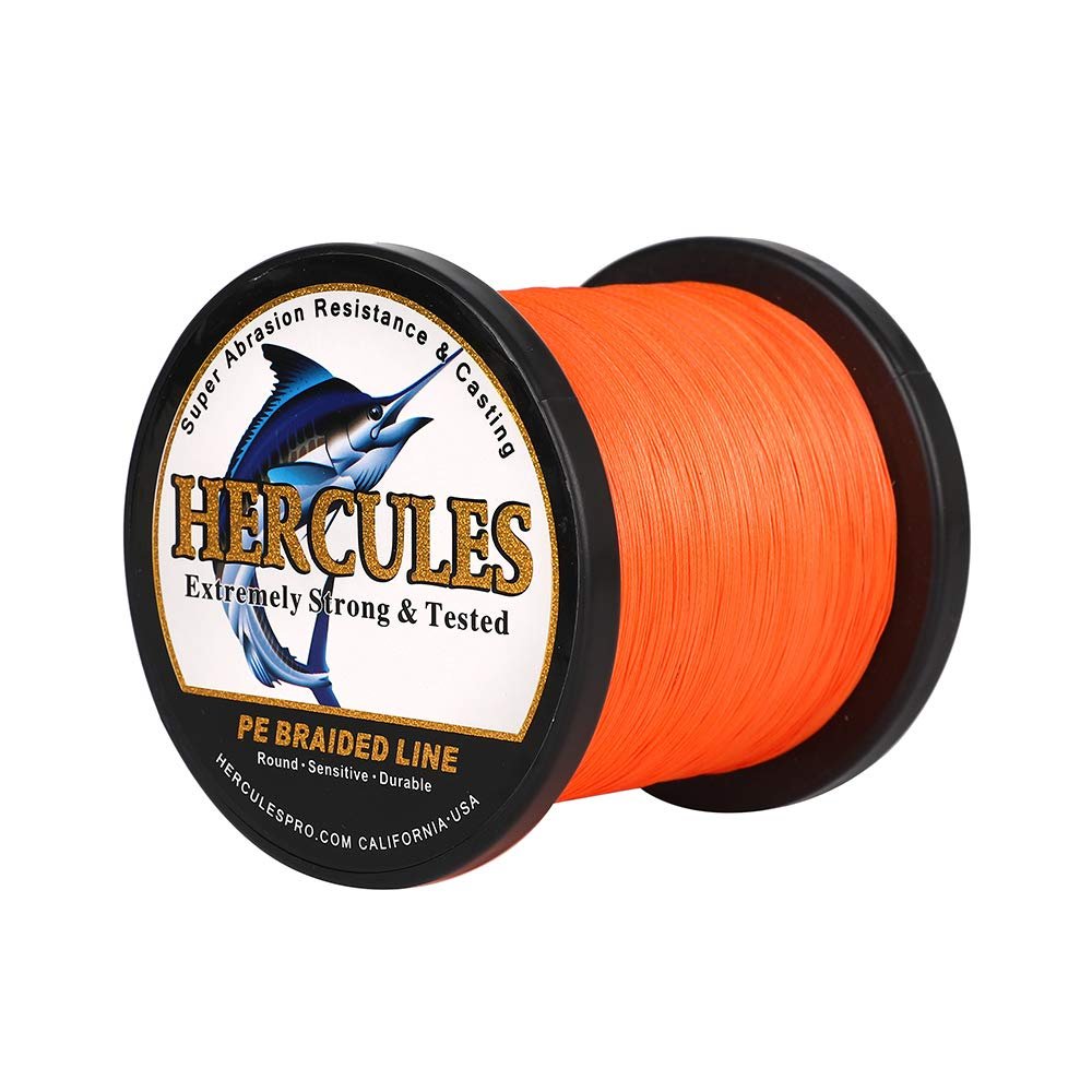 HERCULES Super Cast 1000M 1094 Yards Braided Fishing Line 80 LB Test for Saltwater Freshwater PE Braid Fish Lines Superline 8 Strands - Orange, 80LB (36.3KG), 0.48MM