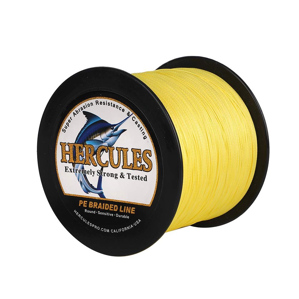 HERCULES Braided Fishing Line 1500m 1640yds 10lbs-200lbs Pe Superline 8 Strands (Yellow 90lb/40.8kg 0.50mm)