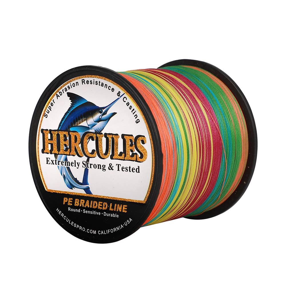 HERCULES Super Cast 1000M 1094 Yards Braided Fishing Line 20 LB Test for Saltwater Freshwater PE Braid Fish Lines Superline 8 Strands - Multicolor, 20LB (9.1KG), 0.20MM