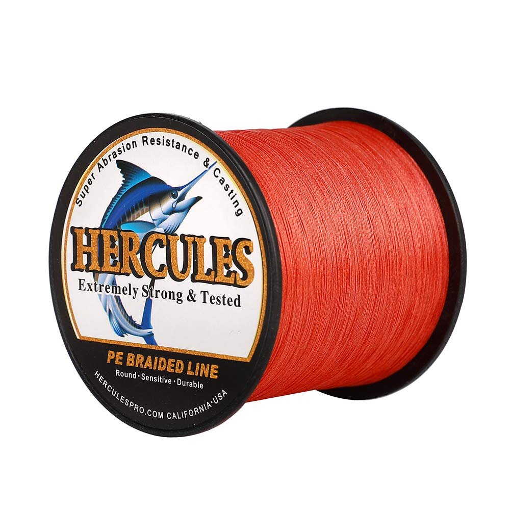 HERCULES Super Cast 1000M 1094 Yards Braided Fishing Line 20 LB Test for Saltwater Freshwater PE Braid Fish Lines Superline 8 Strands - Red, 20LB (9.1KG), 0.20MM