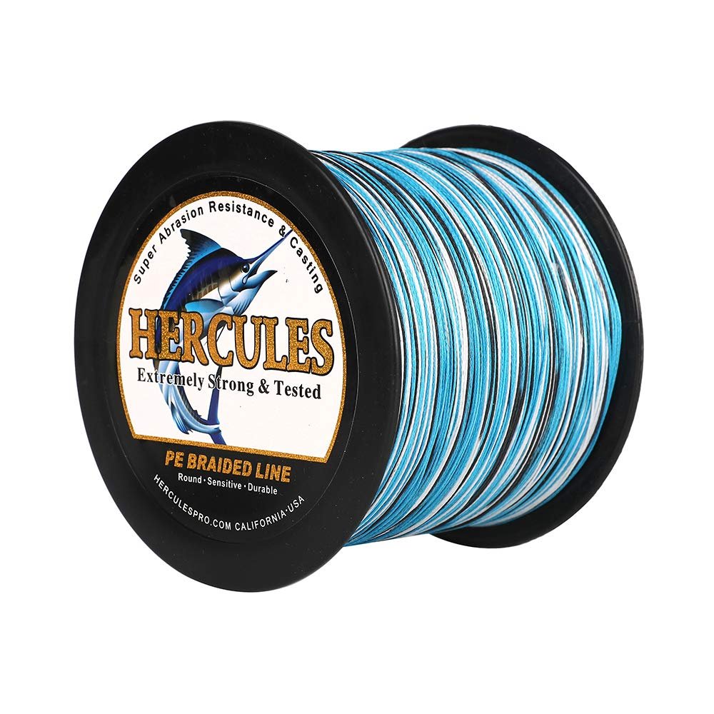 HERCULES Super Cast 500M 547 Yards Braided Fishing Line 200 LB Test for Saltwater Freshwater PE Braid Fish Lines Superline 8 Strands - Blue Camo, 200LB (90.7KG), 0.75MM