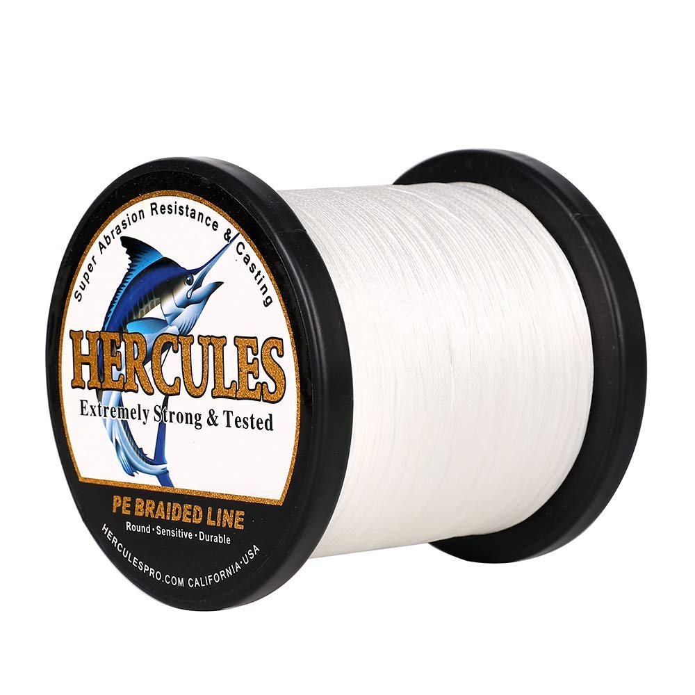 HERCULES Super Cast 1000M 1094 Yards Braided Fishing Line 60 LB Test for Saltwater Freshwater PE Braid Fish Lines Superline 8 Strands - White, 60LB (27.2KG), 0.40MM