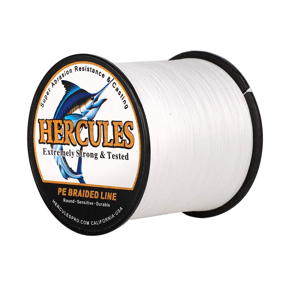 HERCULES Super Cast 1000M 1094 Yards Braided Fishing Line 20 LB Test for Saltwater Freshwater PE Braid Fish Lines Superline 8 Strands - White, 20LB (9.1KG), 0.20MM