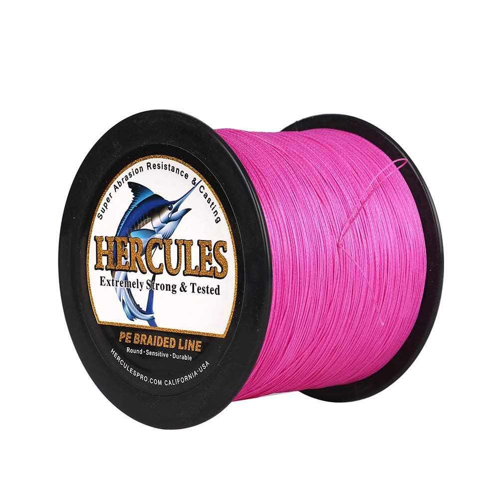 HERCULES Braided Fishing Line 1500m 1640yds 10lbs-200lbs Pe Superline 8 Strands (Pink 90lb/40.8kg 0.50mm)