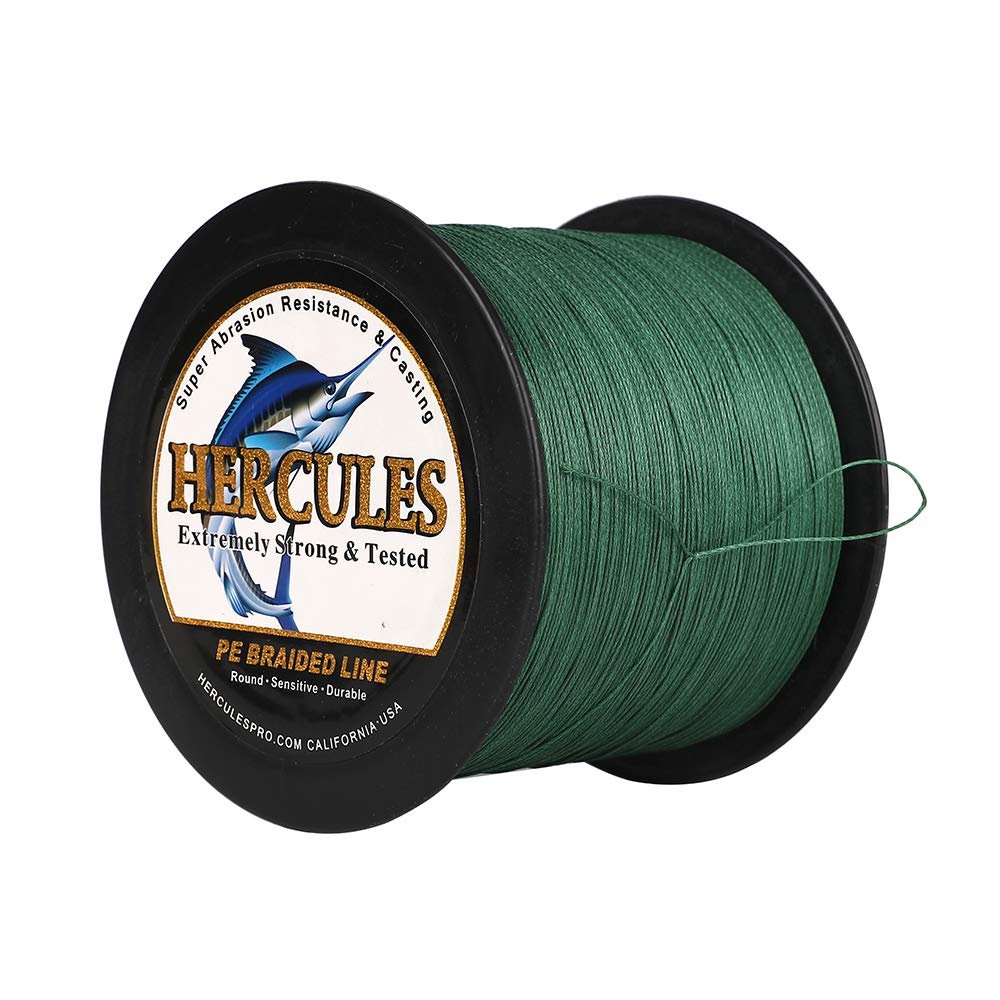 HERCULES Braided Fishing Line 1500m 1640yds 10lbs-200lbs Pe Superline 8 Strands (Green 90lb/40.8kg 0.50mm)