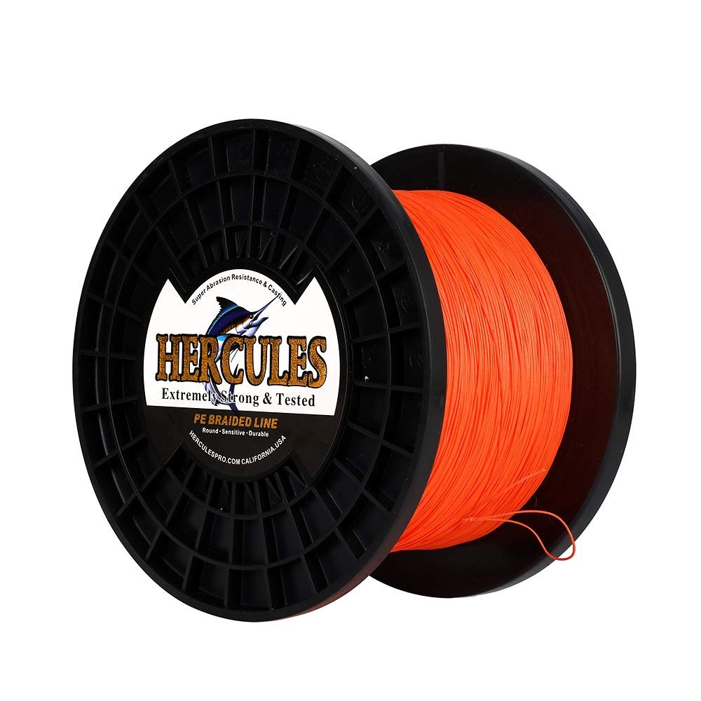 HERCULES Super Cast 1000M 1094 Yards Braided Fishing Line 300 LB Test for Saltwater Freshwater PE Braid Fish Lines Superline 8 Strands - Orange, 300LB (136.1KG), 1.20MM