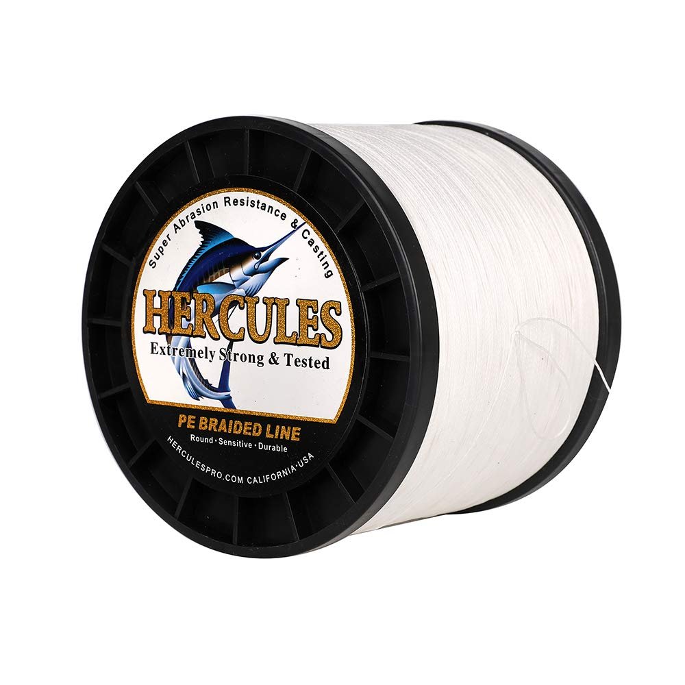 HERCULES Braided Fishing Line 1500m 1640yds 10lbs-200lbs Pe Superline 8 Strands (White 180lb/81kg 0.70mm)