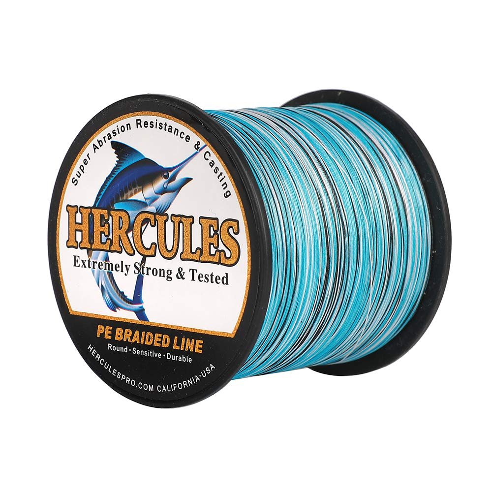 HERCULES Super Cast 1000M 1094 Yards Braided Fishing Line 20 LB Test for Saltwater Freshwater PE Braid Fish Lines Superline 8 Strands - Blue Camo, 20LB (9.1KG), 0.20MM