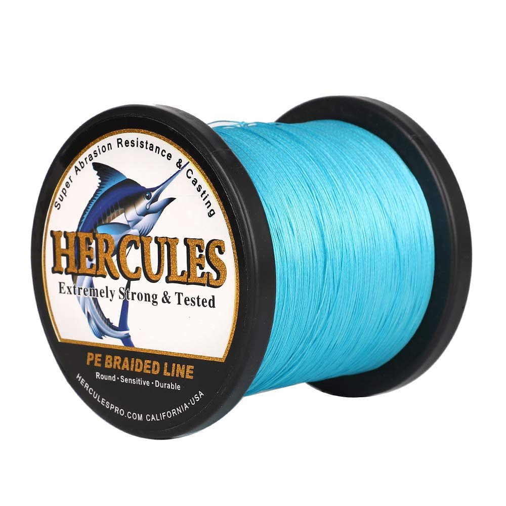 HERCULES Braided Fishing Line 2000m 2187yds 10lbs-200lbs Pe Superline 8 Strands (Blue 20lb/9.1kg 0.20mm)
