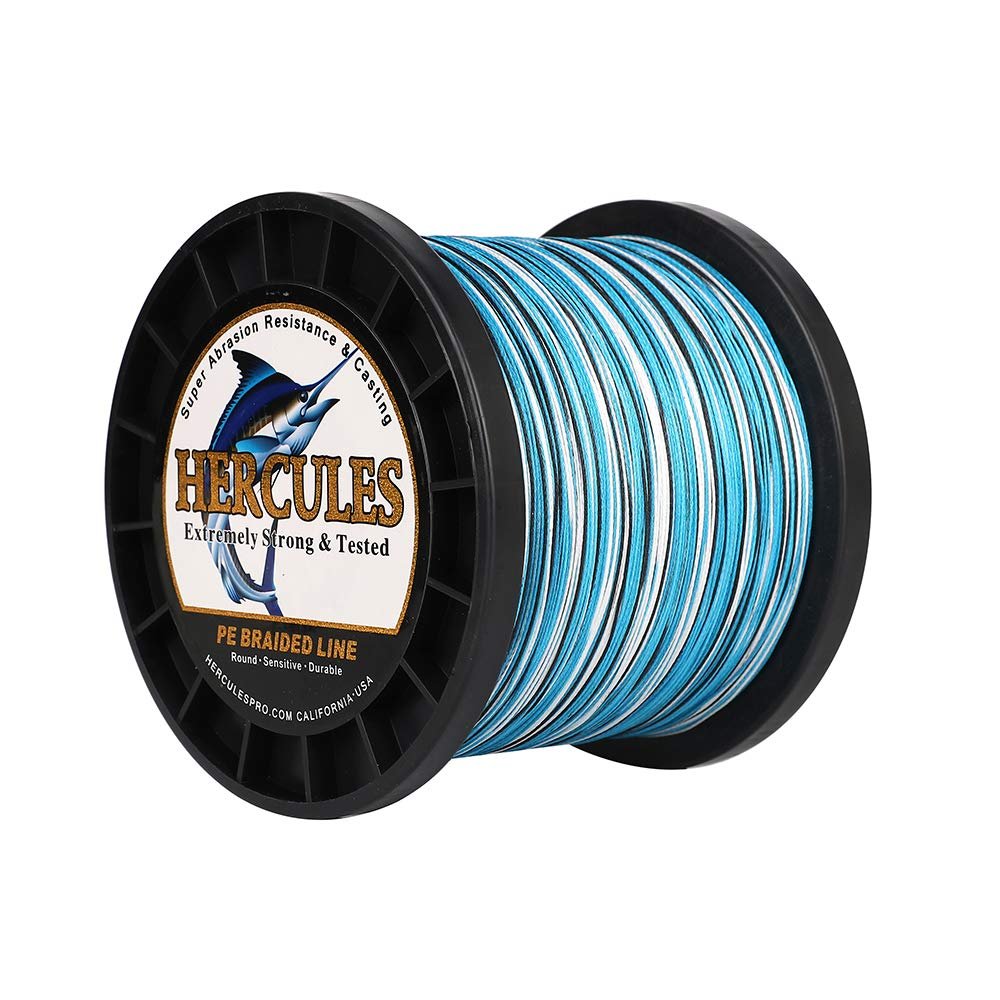 HERCULES Super Cast 1000M 1094 Yards Braided Fishing Line 150 LB Test for Saltwater Freshwater PE Braid Fish Lines Superline 8 Strands - Blue Camo, 150LB (68KG), 0.62MM