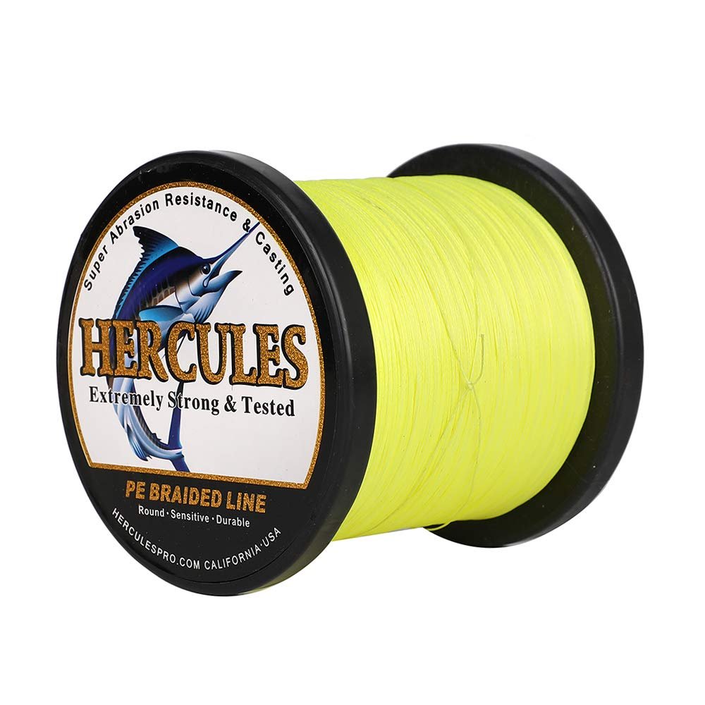 HERCULES Super Cast 1000M 1094 Yards Braided Fishing Line 60 LB Test for Saltwater Freshwater PE Braid Fish Lines Superline 8 Strands - Fluorescent Yellow, 60LB (27.2KG), 0.40MM