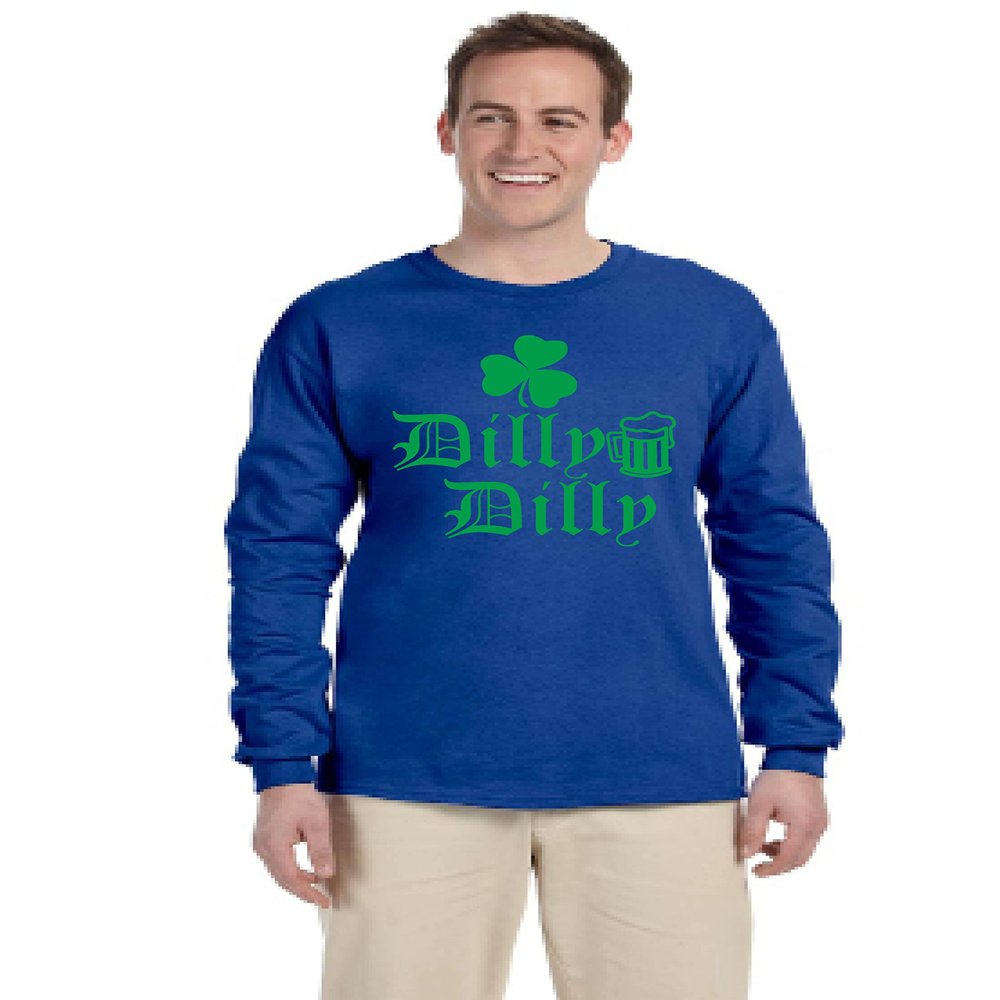 ALLNTRENDS Men's Long Sleeve Dilly Dilly St Patrick's Cheers Beer Shamrock Tee (2XL, Royal Blue)