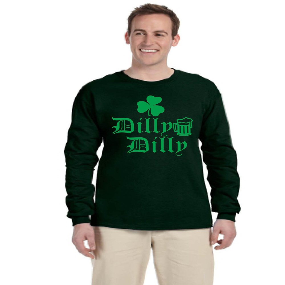 ALLNTRENDS Men's Long Sleeve Dilly Dilly St Patrick's Cheers Beer Shamrock Tee (M, Forest Green)