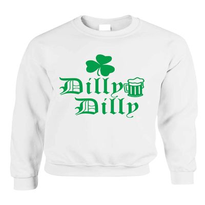 ALLNTRENDS Adult Sweatshirt Dilly Dilly St Patrick's Day Party Beer Cheers Top (3XL, White)