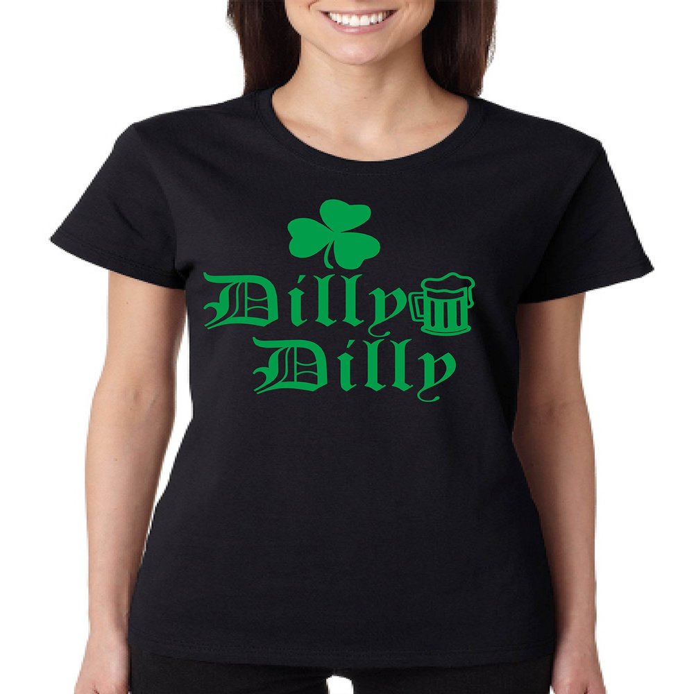 ALLNTRENDS Women's T Shirt Dilly Dilly St Patrick's Shamrock Beer Cheers Shirt (S, Black)