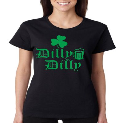 ALLNTRENDS Women's T Shirt Dilly Dilly St Patrick's Shamrock Beer Cheers Shirt (M, Black)