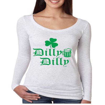 ALLNTRENDS Women's Shirt Dilly Dilly St Patrick's Shamrock Beer Cheers Shirt (S, Heather White)