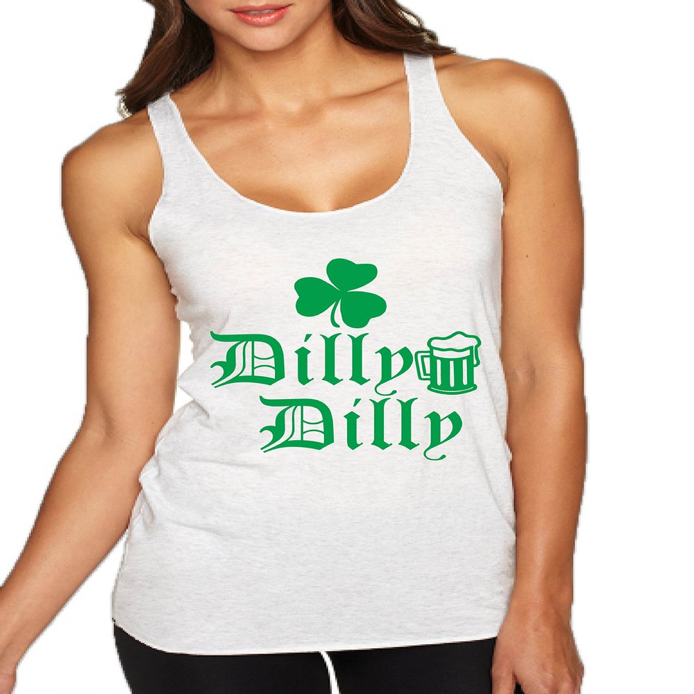 ALLNTRENDS Women's Tank Top Dilly Dilly St Patrick's Irish Shamrock Cheers (S, Heather White)