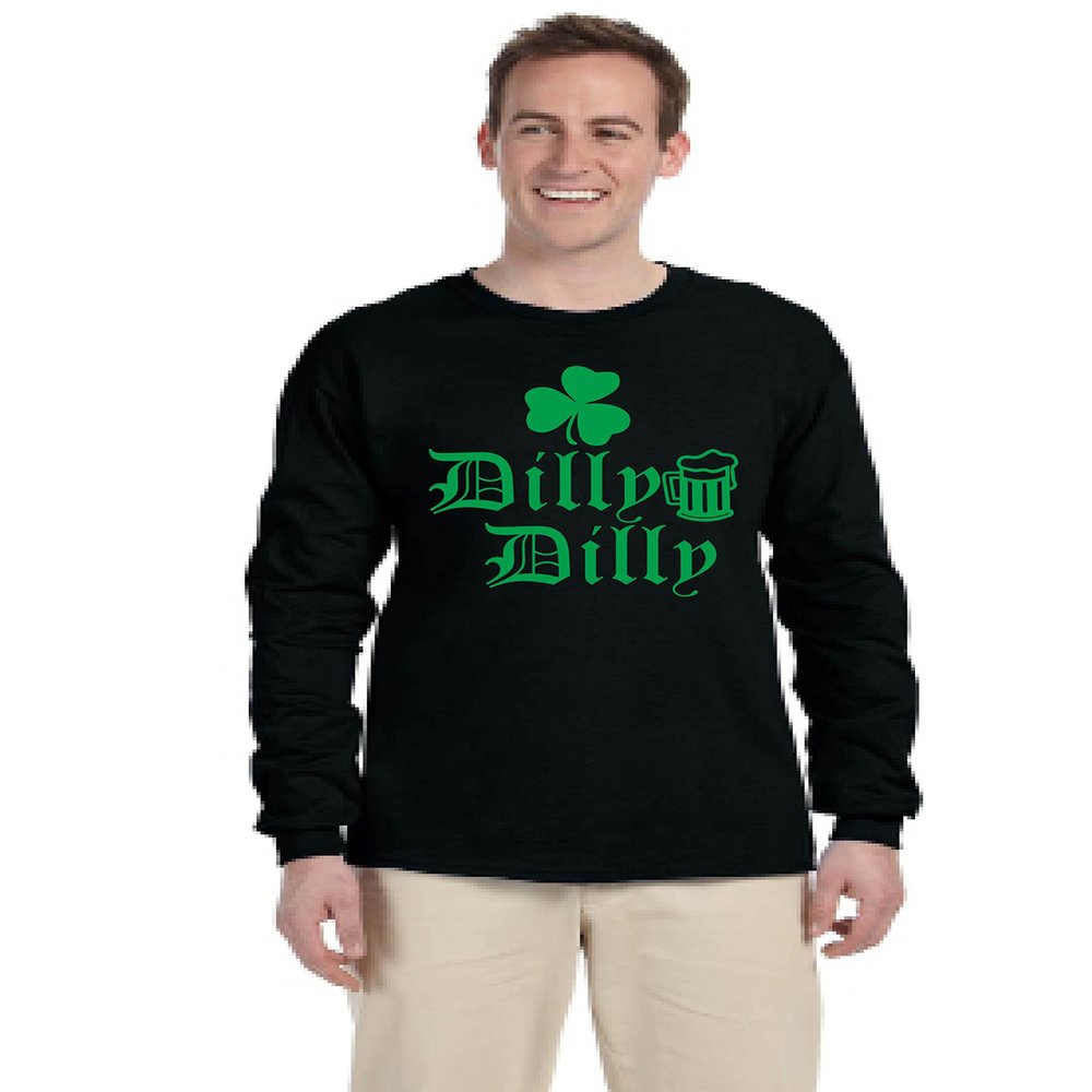 ALLNTRENDS Men's Long Sleeve Dilly Dilly St Patrick's Cheers Beer Shamrock Tee (XL, Black)
