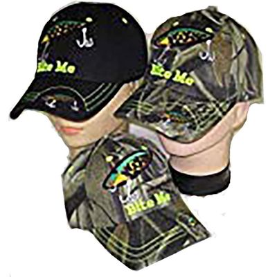 AES Bite Me Fishing Lure Fish Bass Black Embroidered Cap Hat 925A