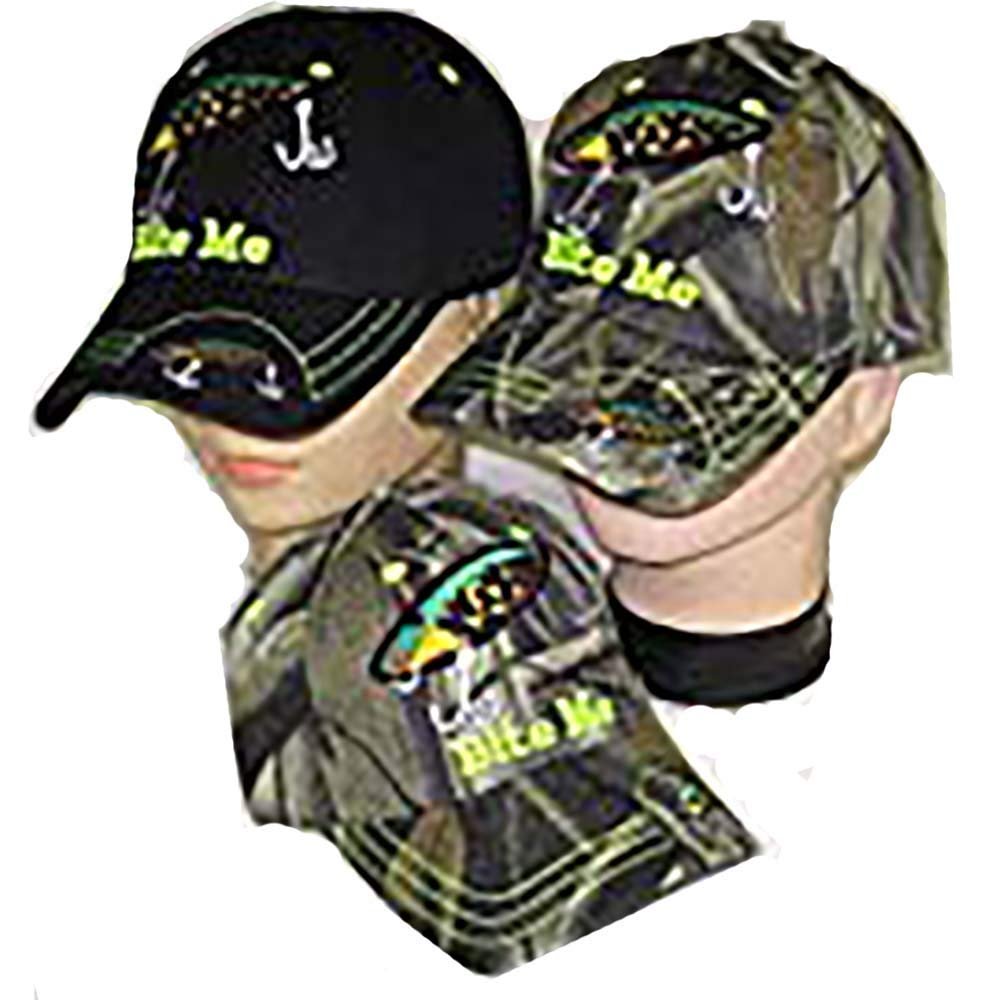 AES Bite Me Fishing Lure Fish Bass Black Embroidered Cap Hat 925A