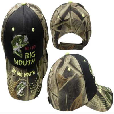 AES Me & My Big Mouth Fishing Bass Camouflage Black Front Embroidered Cap Hat 924A