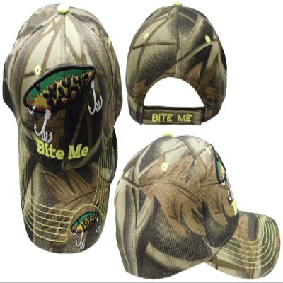 AES Bite Me Fishing Lure Fish Bass Camouflage Camo Embroidered Cap Hat 925A