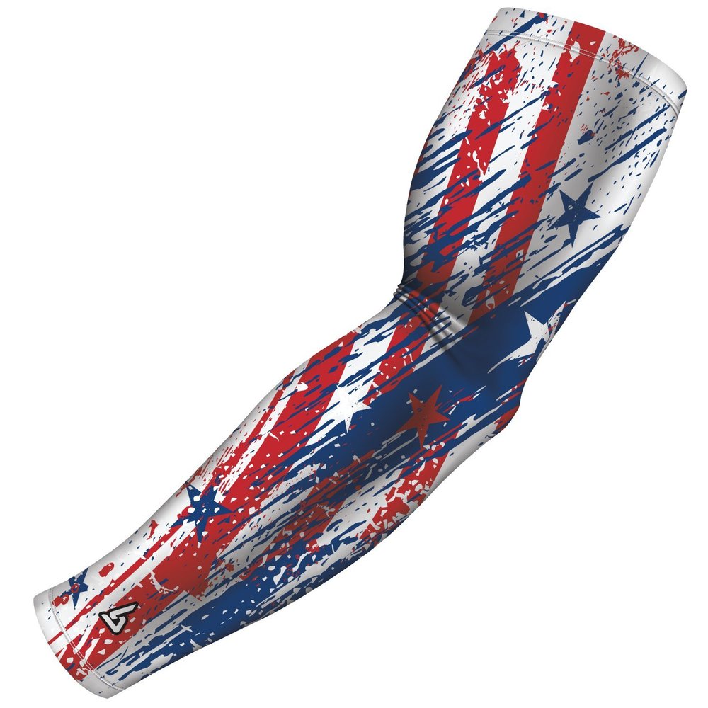 B-Driven Premium Pro-Fit Sports Compression Arm Sleeve (Single) Patriotic Designs Baseball Arm Sleeves - Men Women Youth