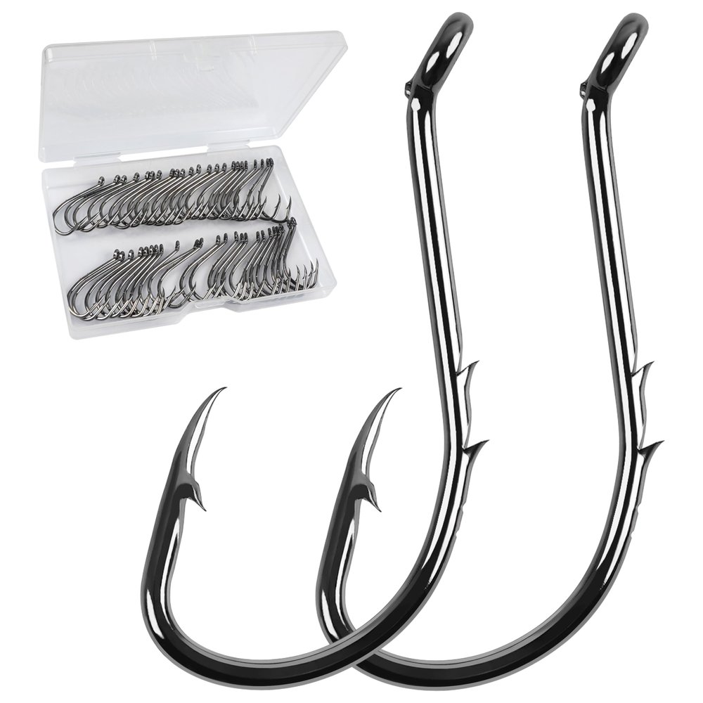 Octopus Baitholder Fishing Hooks Sharp Barbed Beak Fish Hooks Circle Hook High Carbon Steel Extra Sharp Closed Eye J Hook Size: 8# - 6/0#