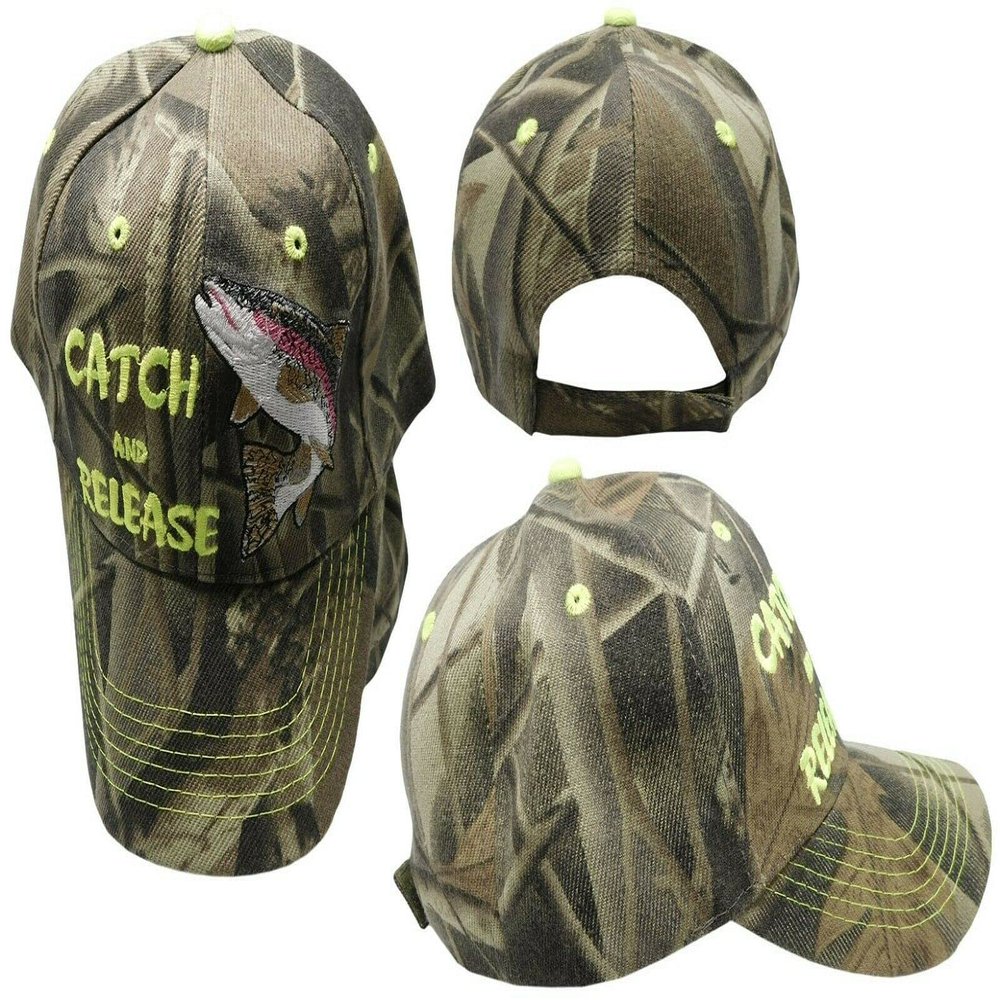 AES Catch & Release Trout Fishing Camouflage Camo Embroidered Cap Hat 936