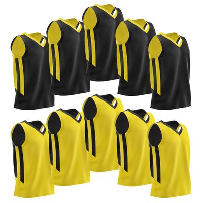 10-Pack Men's Reversible Custom Basketball Jerseys, Plain Mesh Athletic Sleeveless Shirts Blank Team Uniforms Set (Black/Yellow)
