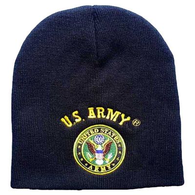 8" U.S. Army Emblem Military Black Embroidered Beanie Skull Cap Hat 601B
