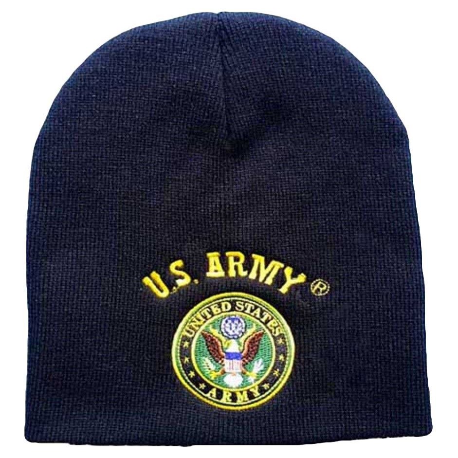 8" U.S. Army Emblem Military Black Embroidered Beanie Skull Cap Hat 601B