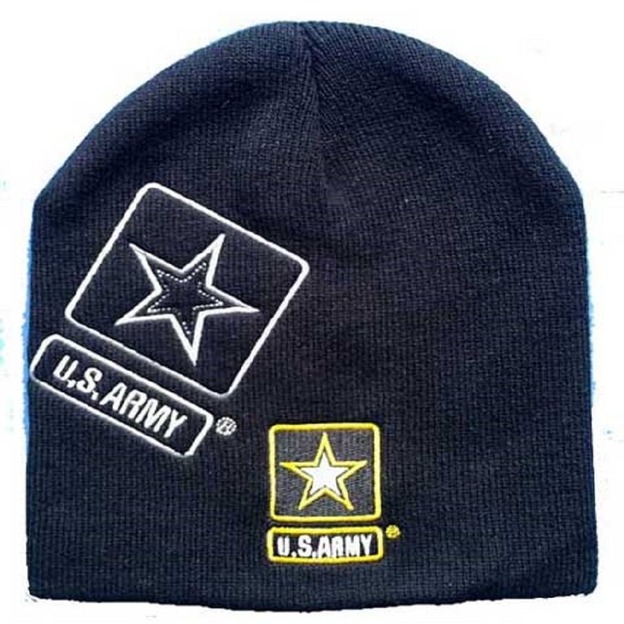 8" U.S. Army Star Shadow Military Black Embroidered Beanie Skull Cap Hat 601T