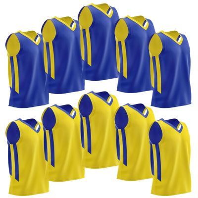 10-Pack Men's Reversible Custom Basketball Jerseys, Plain Mesh Athletic Sleeveless Shirts Blank Team Uniforms Set (Blue/Yellow)