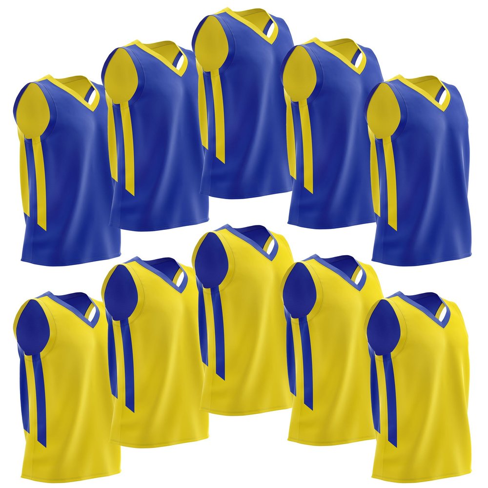10-Pack Men's Reversible Custom Basketball Jerseys, Plain Mesh Athletic Sleeveless Shirts Blank Team Uniforms Set (Blue/Yellow)