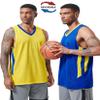 10-Pack Men's Reversible Custom Basketball Jerseys, Plain Mesh Athletic Sleeveless Shirts Blank Team Uniforms Set (Blue/Yellow) view 3