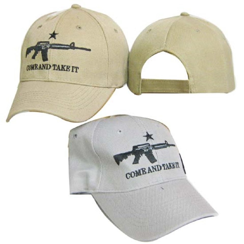 AES 2nd Amendment Come & Take It Khaki Tan M4 Gun Rights Embroidered Cap 100% Poly Twill 974A
