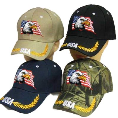 AES Waving USA American Bald Eagle Branches Khaki Tan Embroidered Cap Hat 676