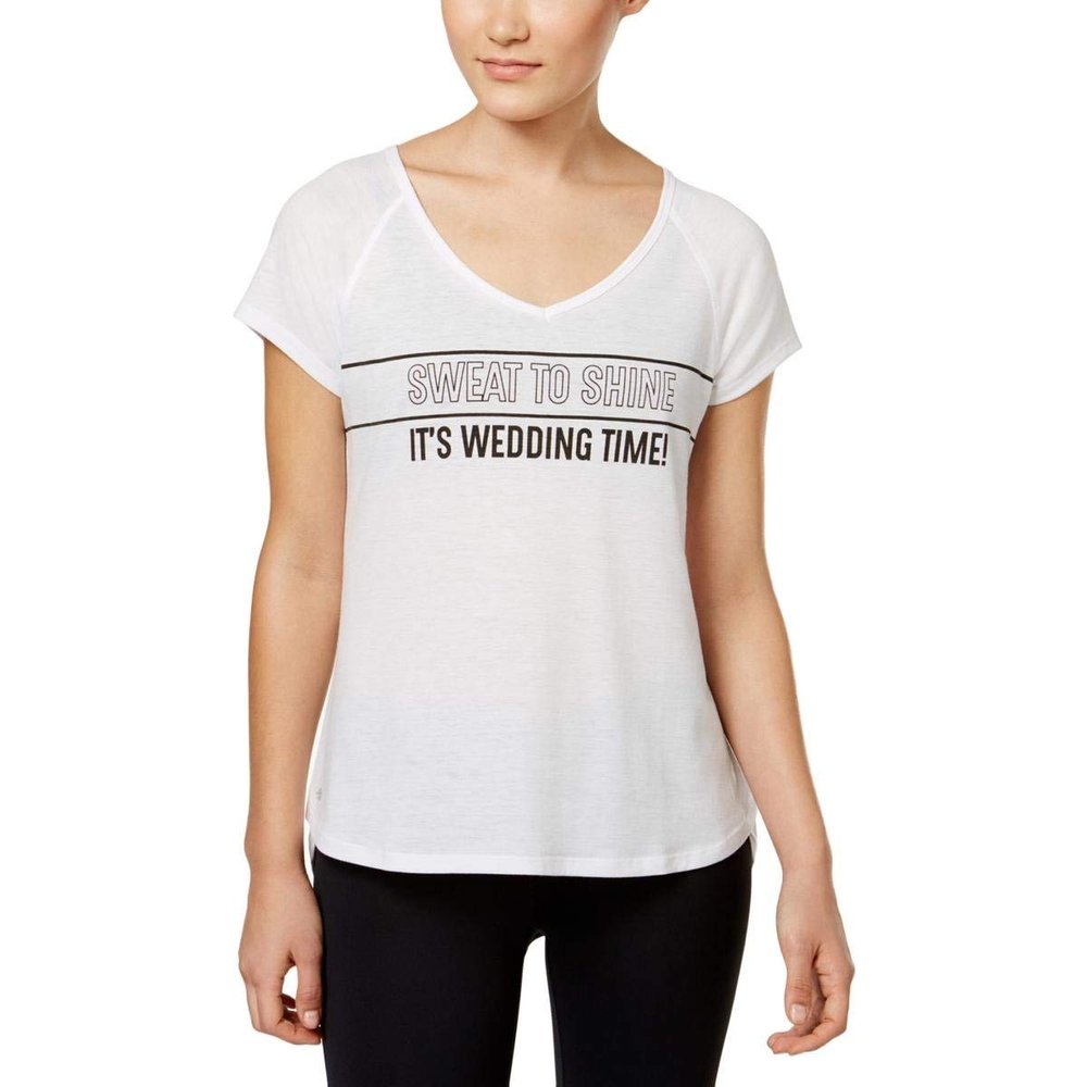 Ideology Womens Wedding Time Bridal Fitness T-Shirt White M