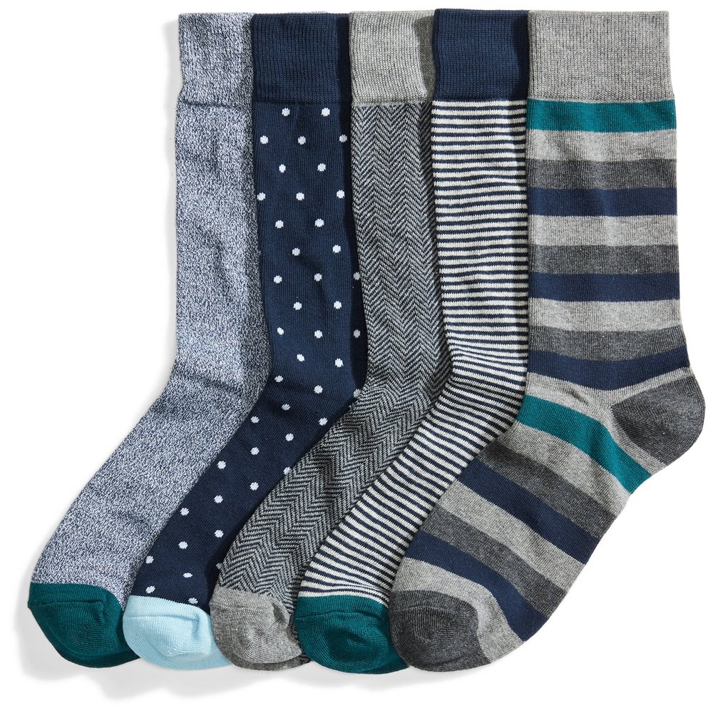 Amazon Essentials Men's Comfortable Patterned Dress Crew Socks, 5 Pairs, Green, 8-12