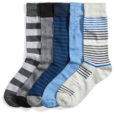 Amazon Essentials Mens Comfortable Patterned Dress Socks, 5 Pairs, Cobalt Blue, 8-12