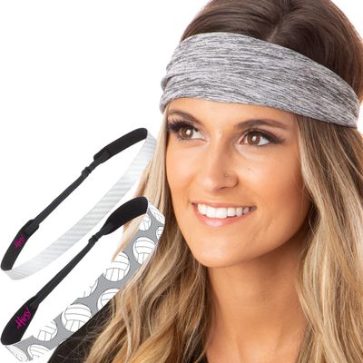 Hipsy Adjustable No Slip Xflex & Grey Volleyball Headbands for Women Gift Packs