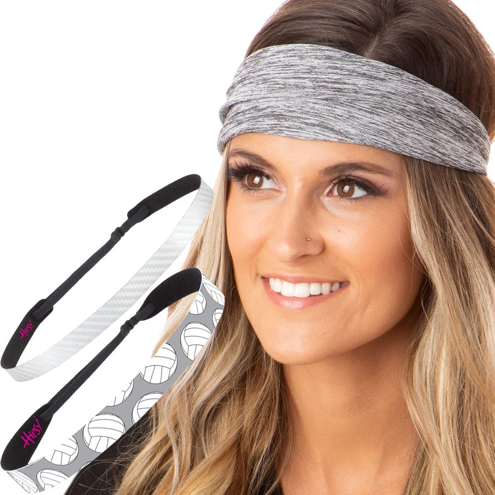 Hipsy Adjustable No Slip Xflex & Grey Volleyball Headbands for Women Gift Packs